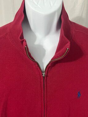 🔴 Polo Ralph Lauren Men's Red w/ Blue Full Zip Cardigan Sweater Jumper Large L